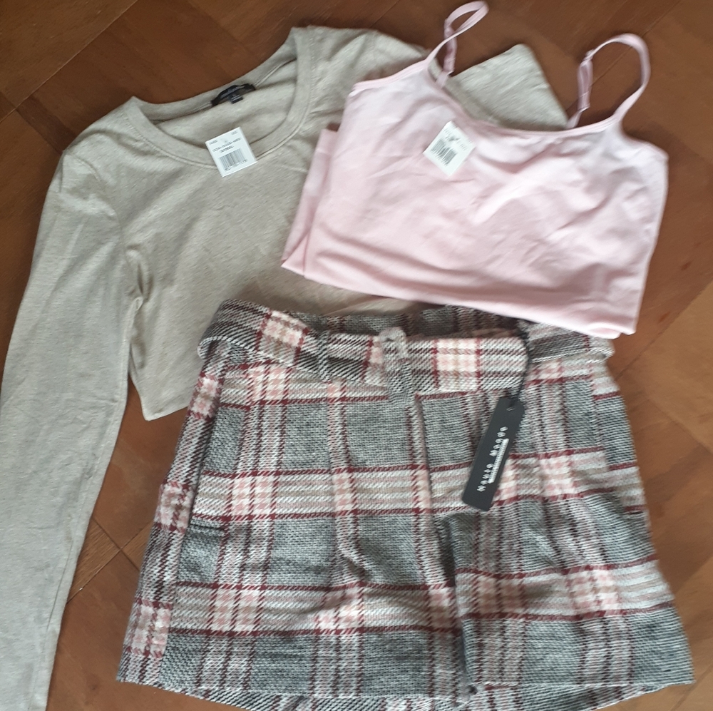 Casual Plaid Buckled Short W/two Matching Tops